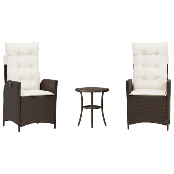 vidaXL Set Bistr&ograve; 3 pz con Cuscini Marrone in Polyrattan