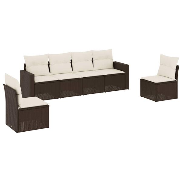 vidaXL Set Divano da Giardino 6 pz con Cuscini Marrone in Polyrattan