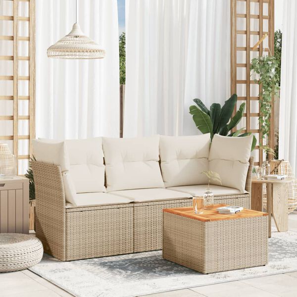 vidaXL Set Divano da Giardino 4 pz con Cuscini Beige in Polyrattan