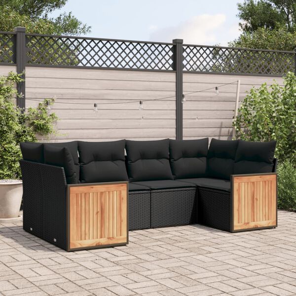 vidaXL Set Divano da Giardino 6 pz con Cuscini Nero in Polyrattan
