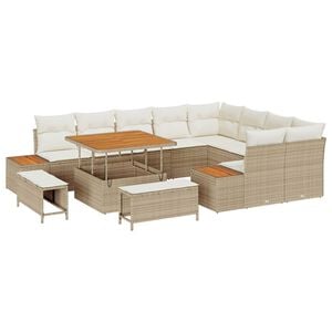 vidaXL Set Divano da Giardino con cuscino 12 pcs Beige Poly Rattan