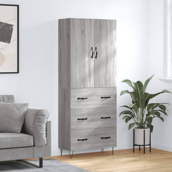vidaXL Credenza Grigio Sonoma 69,5x34x180 cm in Legno Multistrato
