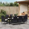vidaXL Set da Pranzo per Giardino con cuscino 9 pcs Nero polyrattan