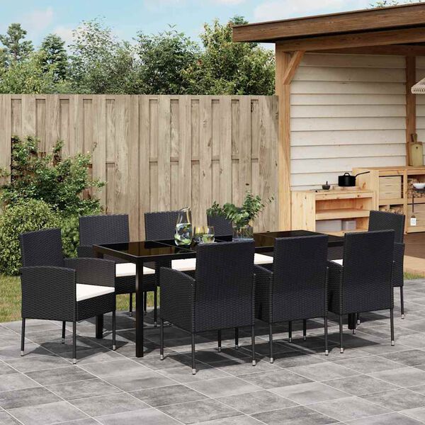 vidaXL Set da Pranzo per Giardino con cuscino 9 pcs Nero polyrattan