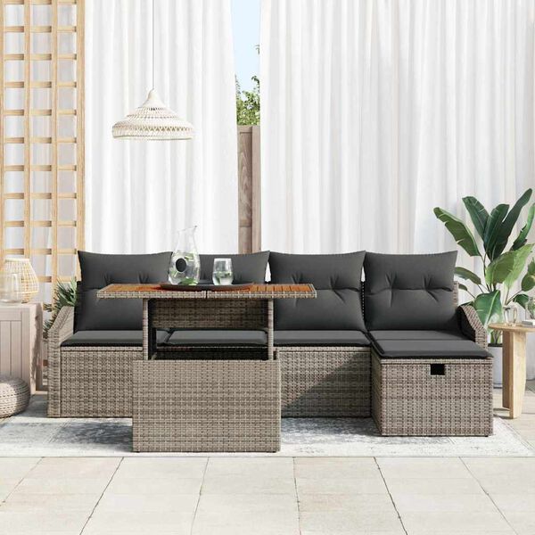 vidaXL Set Divano da Giardino 6 pcs Grigio polyrattan