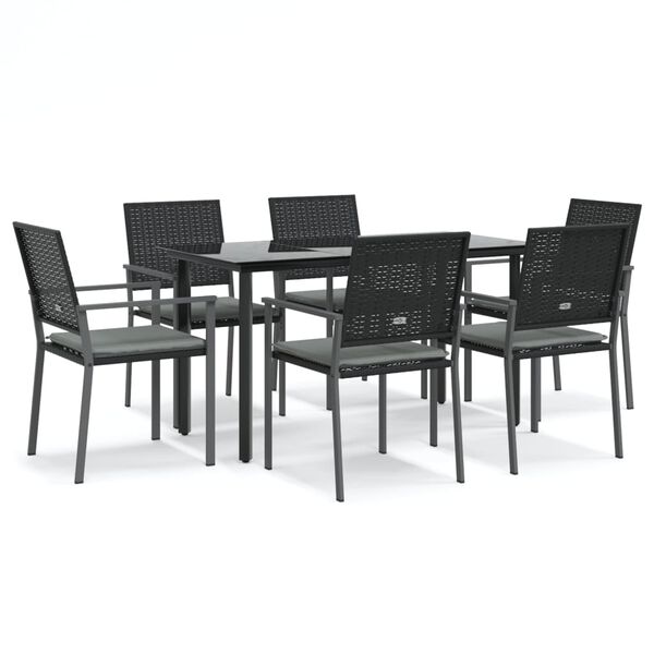 vidaXL Set Pranzo da Giardino 7 pz con Cuscini in Polyrattan e Acciaio