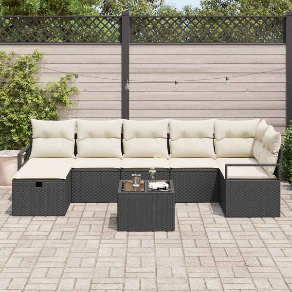 vidaXL Set Divano da Giardino con cuscino 8 pcs Nero Poly Rattan