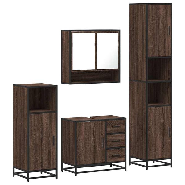 vidaXL Set Mobili da Bagno 4 pz Rovere Marrone in Legno Multistrato