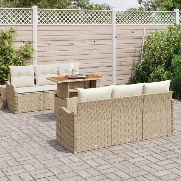 vidaXL Set Divano da Giardino 7 pcs Beige Poly Rattan