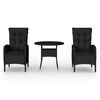 vidaXL Set da Bistrot per Giardino 3 pz in Polyrattan Nero