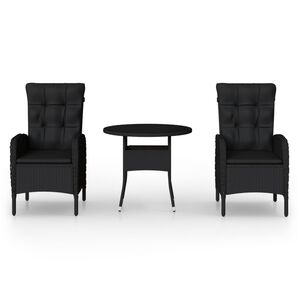 vidaXL Set da Bistrot per Giardino 3 pz in Polyrattan Nero