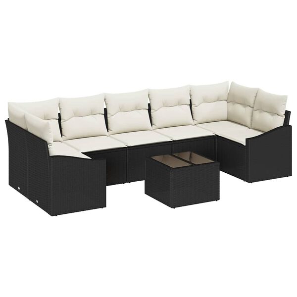 vidaXL Set di divani con cuscino 8 pcs Nero e Crema polyrattan