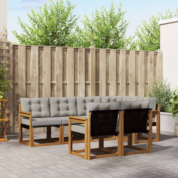 vidaXL Set di divani da esterno 7 pcs Grigio Naturale e Chiaro