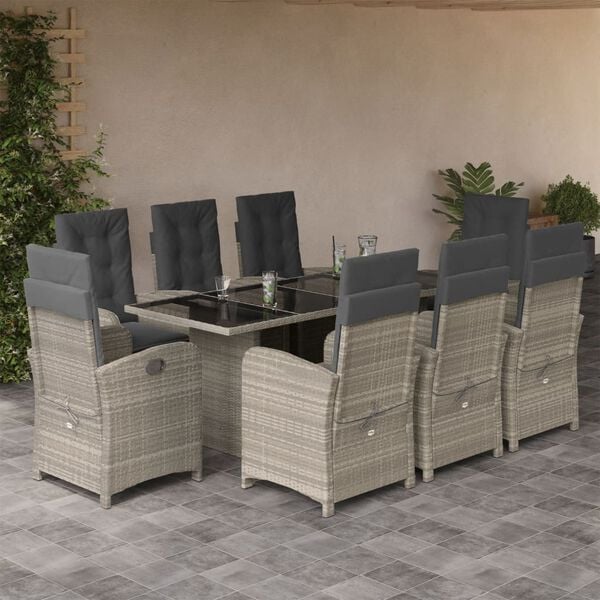 vidaXL Set Pranzo da Giardino 9pz con Cuscini Grigio Chiaro Polyrattan