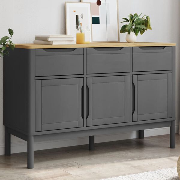 vidaXL Credenza FLORO Grigia 114x43x74 cm in Legno Massello di Pino