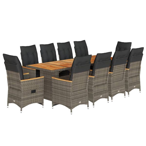 vidaXL Set Bistr&ograve; da Giardino 11 pz con Cuscini in Polyrattan Grigio