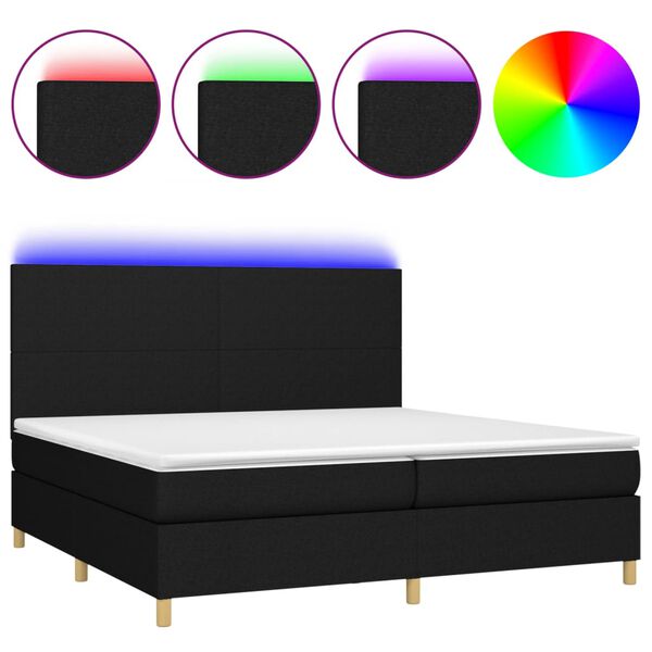 vidaXL Letto a Molle Materasso e LED Nero 200x200cm in Tessuto