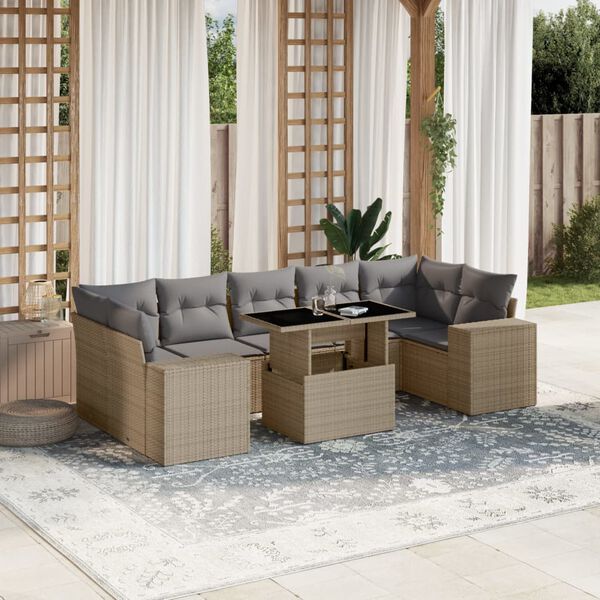 vidaXL Set Divano da Giardino 8 pz con Cuscini Beige in Polyrattan