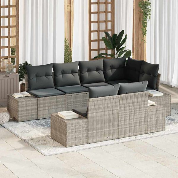 vidaXL Set Divano da Giardino 7 pcs Grigio chiaro polyrattan