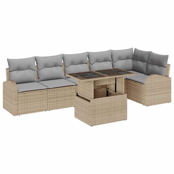 vidaXL Set Divano da Giardino 7 pcs beige e grigio chiaro polyrattan