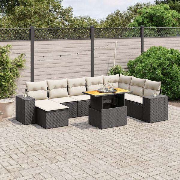 vidaXL Set Divani da Giardino 9 pz con Cuscini Nero in Polyrattan