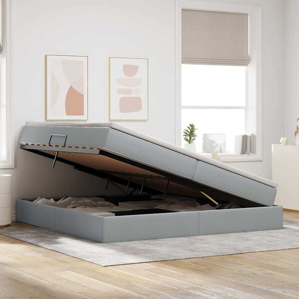 vidaXL Letto con contenitore e materasso Grigio chiaro 200 x 200 cm