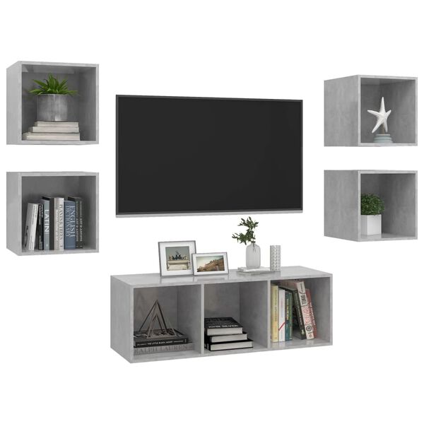 vidaXL Set Mobili TV 5 pz Grigio Cemento in Legno Multistrato