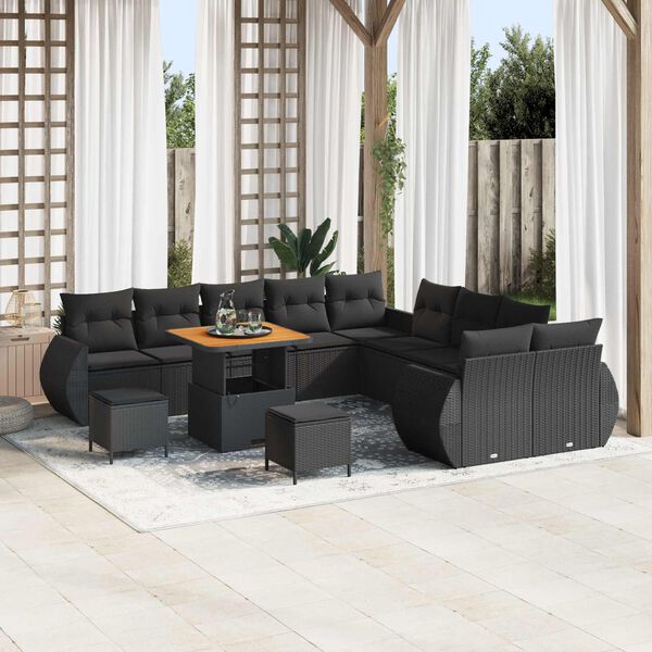 vidaXL Set Divano da Giardino 13 pcs Nero polyrattan