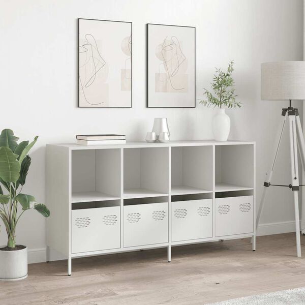 vidaXL Credenza Bianca 135x39x73,5 cm in Acciaio Laminato a Freddo