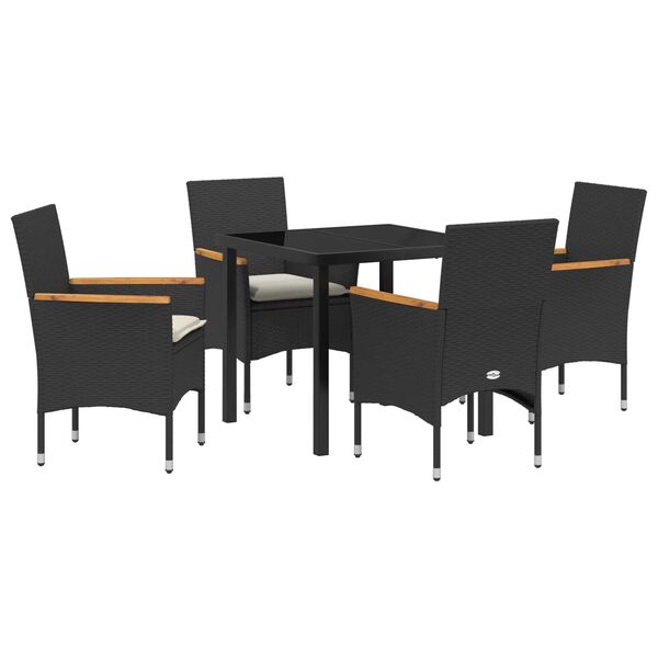 vidaXL Set da Pranzo per Giardino con cuscino 5 pcs Nero polyrattan