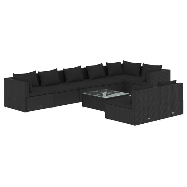 vidaXL Set Salotto da Giardino 9 pz con Cuscini in Polyrattan Nero