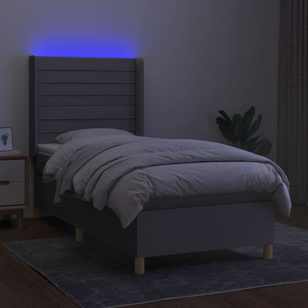 vidaXL Letto a Molle Materasso e LED Grigio Chiaro 100x200 cm Tessuto