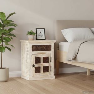 vidaXL Comodino Bianco 40x30x50 cm in Legno Massello di Mango