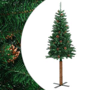vidaXL Albero di Natale Sottile con Legno Vero e Pigne Verde 210cm PVC