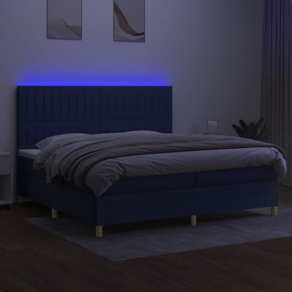 vidaXL Letto a Molle Materasso e LED Blu 200x200cm in Tessuto