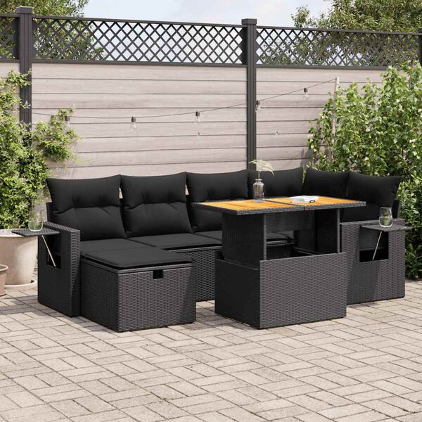 vidaXL Set Divani da Giardino con Cuscini 8 pz Nero Polyrattan Acacia