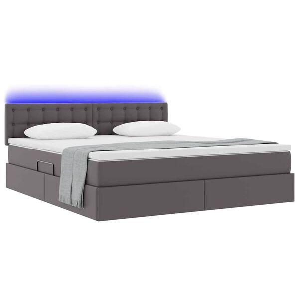 vidaXL Letto con contenitore e LED Grigio 160 x 200 cm Pelle Sintetica
