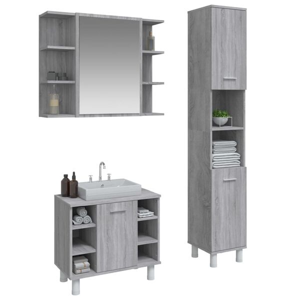 vidaXL Set Mobili da Bagno 3 pz Grigio Sonoma in Legno Multistrato