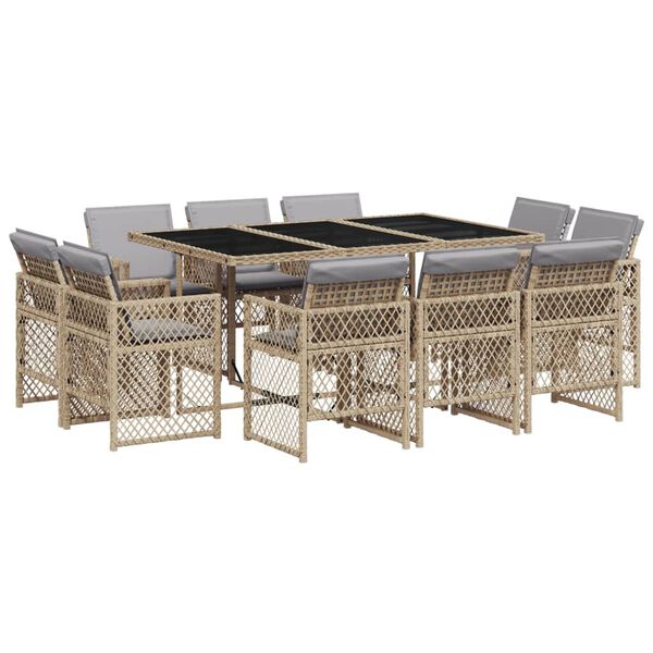 vidaXL Set Pranzo da Giardino 11 pz con Cuscini Beige Misto Polyrattan