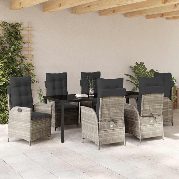 vidaXL Set da Pranzo per Giardino 7 pcs Grigio chiaro polyrattan