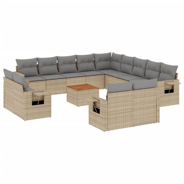 vidaXL Set Divani da Giardino 14pz con Cuscini in Polyrattan Beige