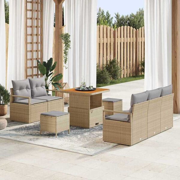 vidaXL Set Divano da Giardino con cuscino 8 pcs Beige e Grigio Chiaro