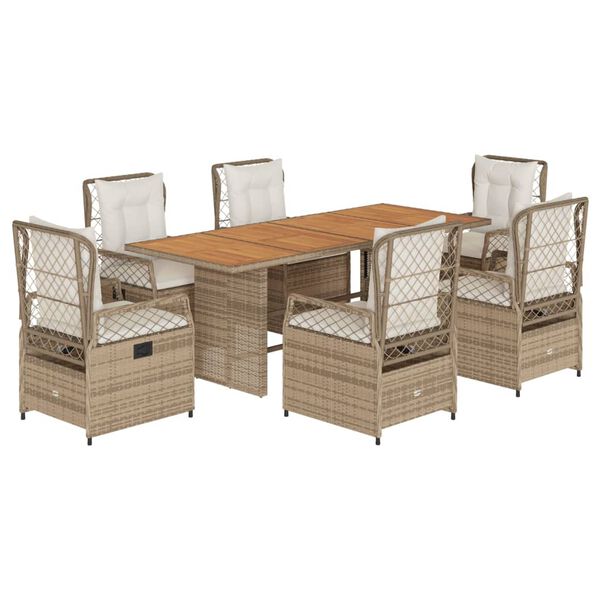 vidaXL Set da Pranzo da Giardino 7 pz con Cuscini Beige in Polyrattan