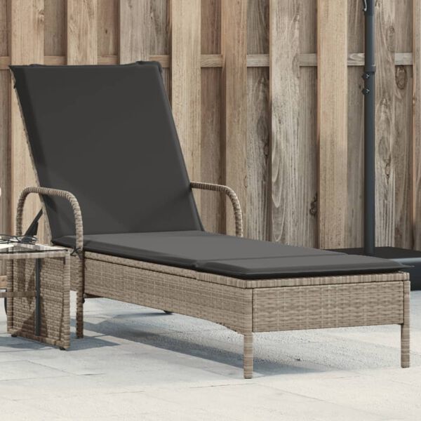 vidaXL Lettino Prendisole con Ruote e Cuscino Polyrattan Grigio Chiaro