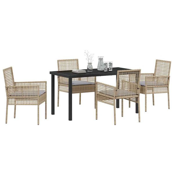 vidaXL Set da Pranzo per Giardino con cuscino 5 pcs Beige polyrattan