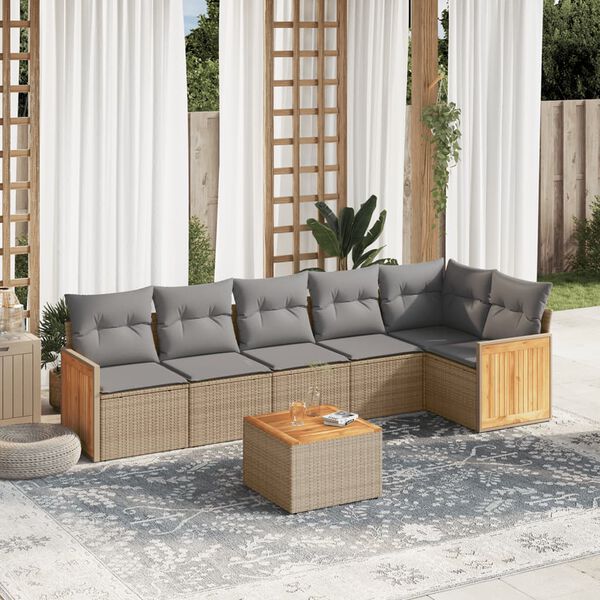 vidaXL Set Divani da Giardino 7 pz con Cuscini Beige in Polyrattan