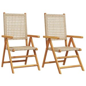 vidaXL Sedie da Giardino 2 pz Beige Legno Massello Acacia e Polyrattan