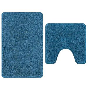 vidaXL Set di tappetini antiscivolo per il bagno 2 pz Blu 50 x 50 cm