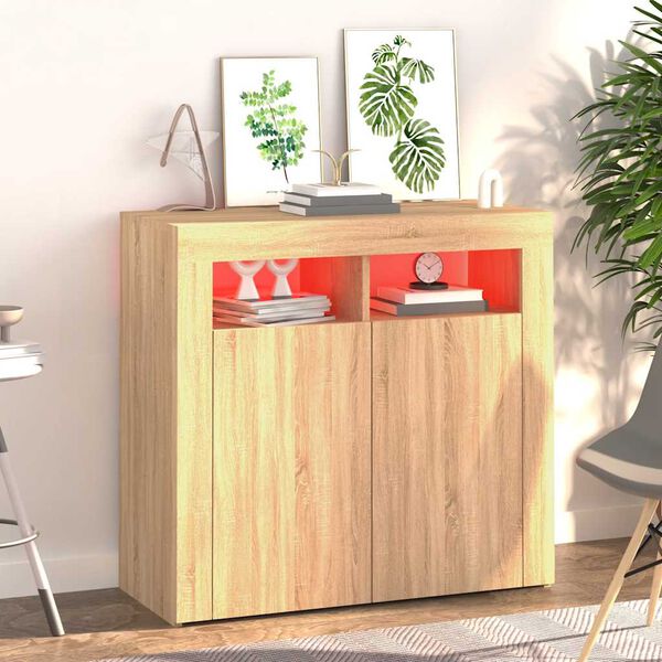 vidaXL Credenza con Luci LED Rovere Sonoma 80x35x75 cm