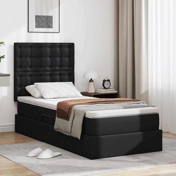 vidaXL Letto con contenitore e LED Nero 100 x 200 cm Pelle Sintetica